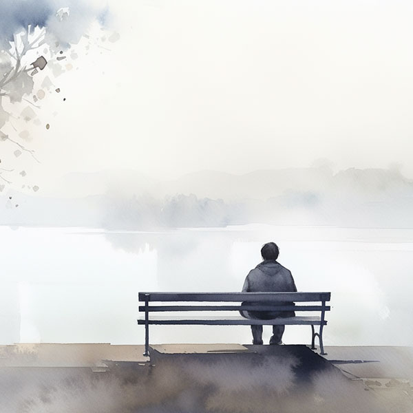 An image of a person on a park bench with a link to the grief therapy page for the Texas Insight Center in Houston Tx near the Rice Village.