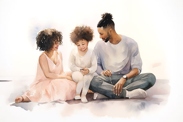 An image of a dad and two daughters on the floor . What is family therapy?  