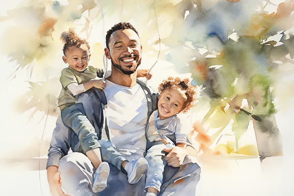 Image of a father holding his daughters on the page for men's mental health and therapy for men at Texas Insight Center in Houston Texas