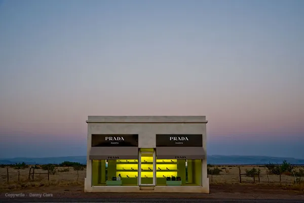 An image taken by Danny Clark of the Prada storefront in Marfa Texas.  Copyright - Danny Clark